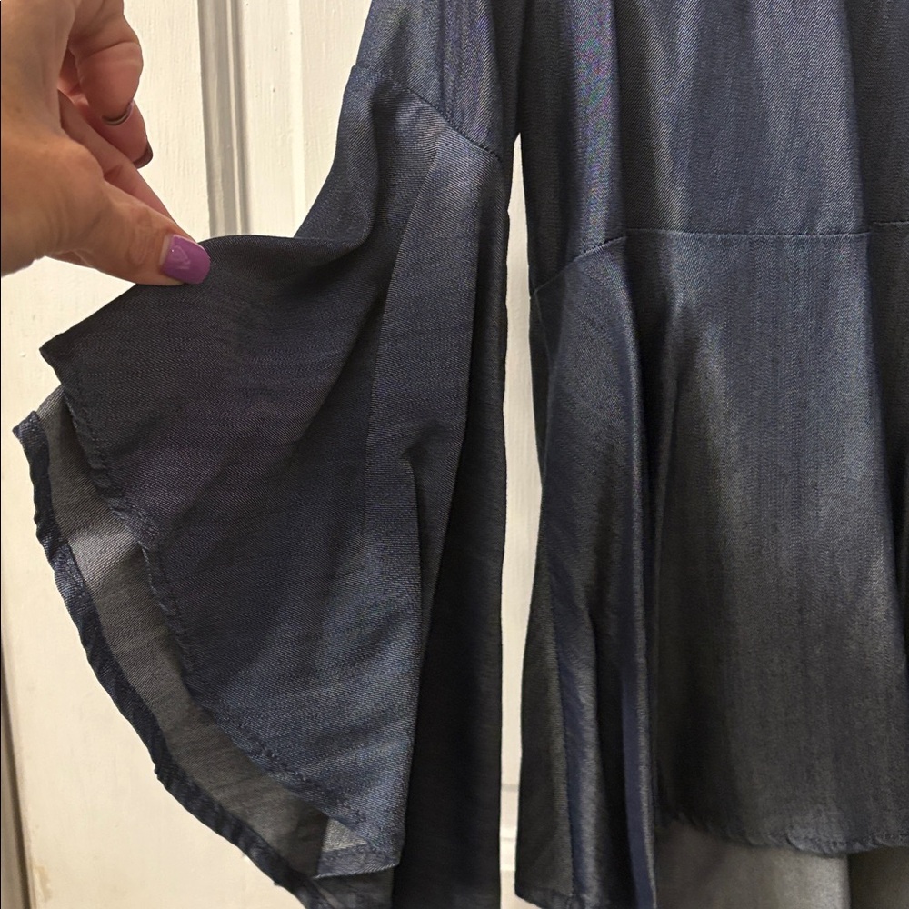 White House Black Market Denim like Navy Blouse 4 - Picture 3 of 7